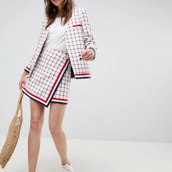 ASOS Wrap Plaid Asymmetrical Mini Skirt NWOT - Picture 1 of 8